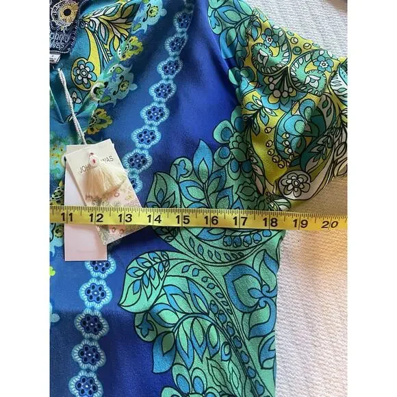 Johnny Was 100% Silk Kahinu Kaftan Boho Arstsy Maxi Dress Blue Green S NWT - Picture 9 of 10
